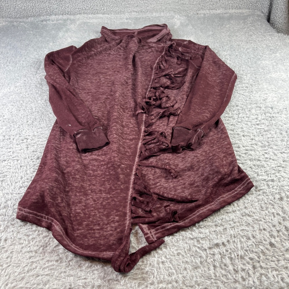 Wrangler Womens Burgundy Burnout Fringe Open Front Cardigan Cowl Neck LWR821E S